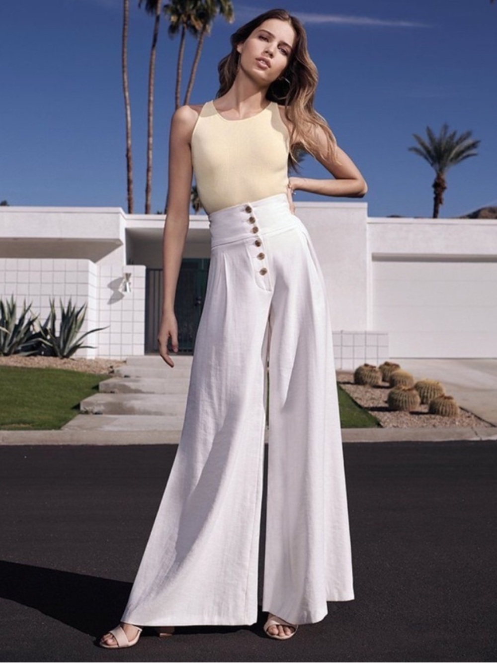 Gianni Bini James Button-Up Pleated Wide Leg Pant High Rise Ivory Size 12